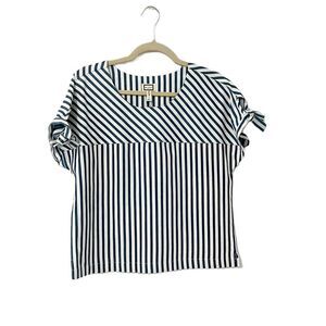 🟢Mo:vint Blue White Striped Tie Short Sleeve Top Size S